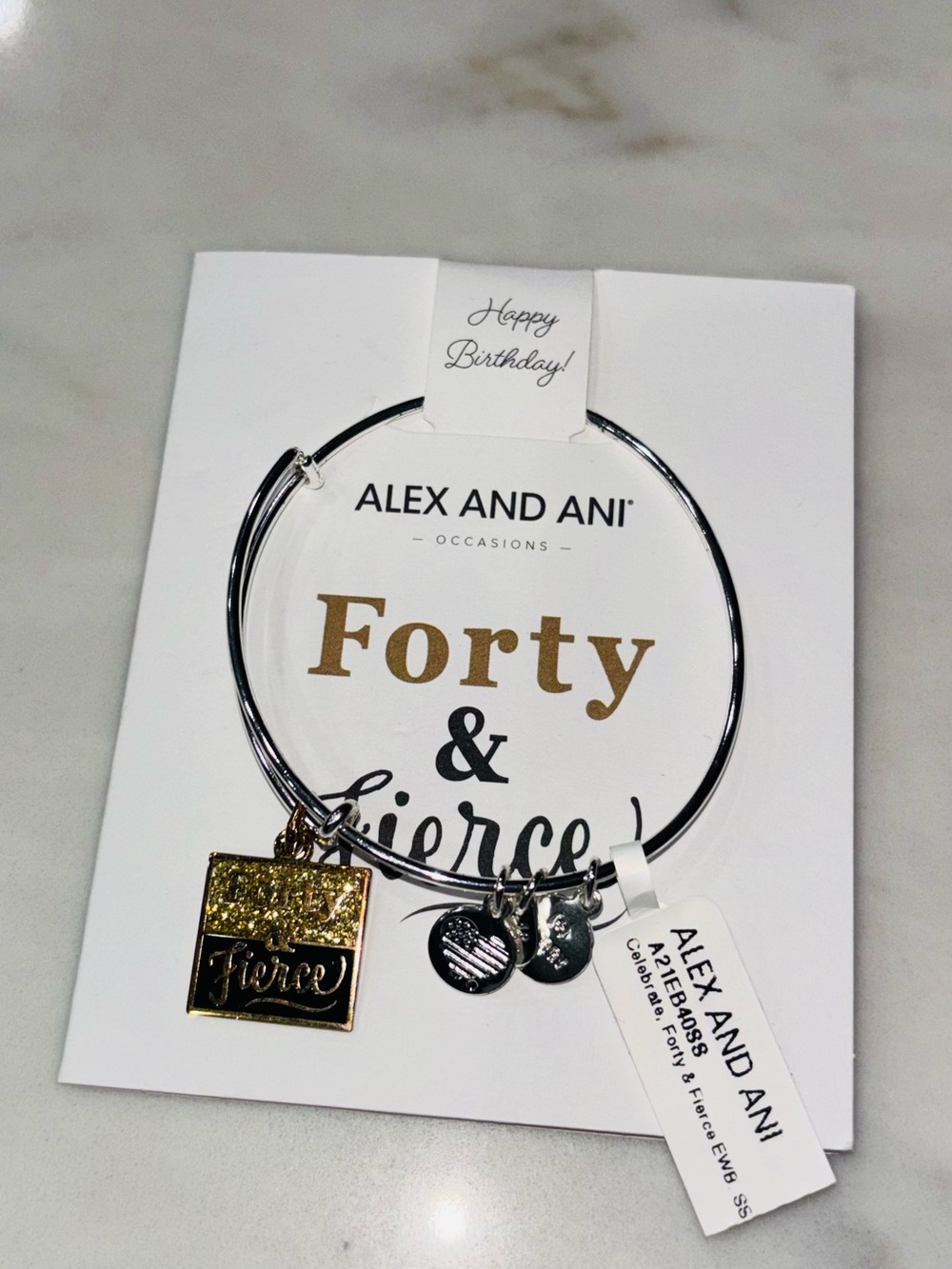 New ✨Alex and Ani Silver Bangle Bracelet with Gold Glitter 'Fierce' Charm